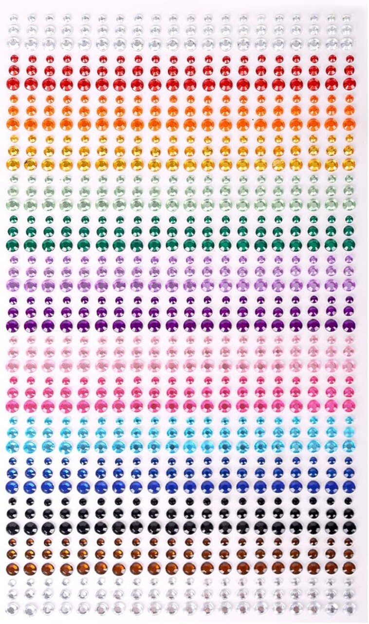 900PCS Self Adhesive Rhinestone Stickers, Gem Sticker for Face, Hair, Craft, Clothes, Shoes, Phone, 3 mm to 5 mm Multicolored Diamond Stickers for DIY